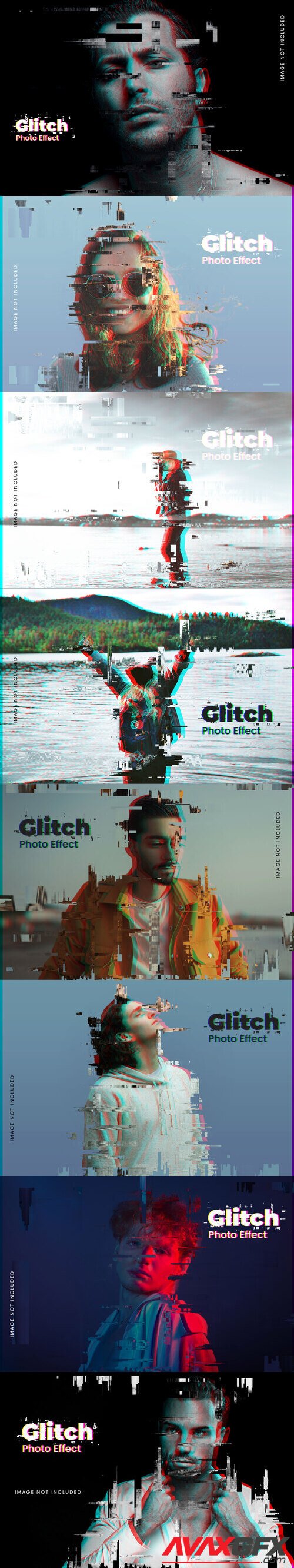 Realistic glitch photo effect template