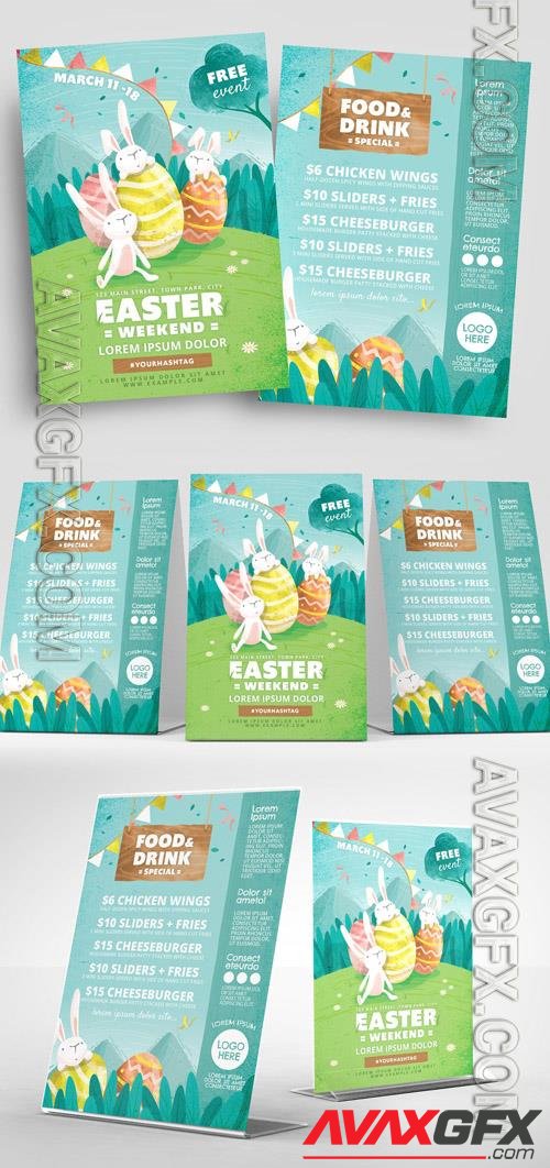 Easter Flyer Layout with Rabbit and Egg Illustrations 326497020