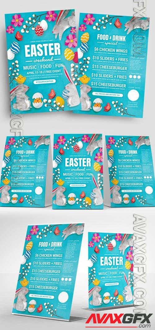 Easter Flyer Layout with Rabbit and Egg Illustrations 326497019