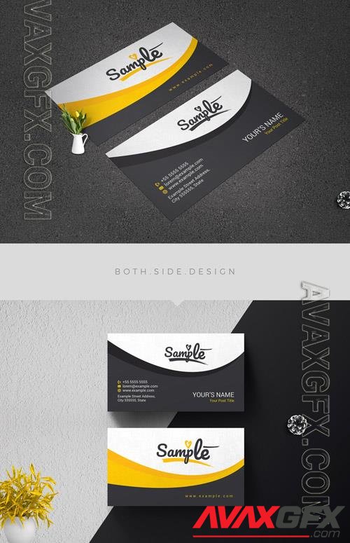 Business Card Layout with Yellow Accents 210910133