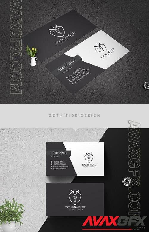 Business Card Layout with Dark Gray Diagonal Elements 209241362