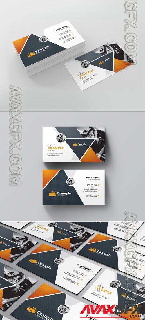 Business Card Layout with Automobile Illustration 216187804