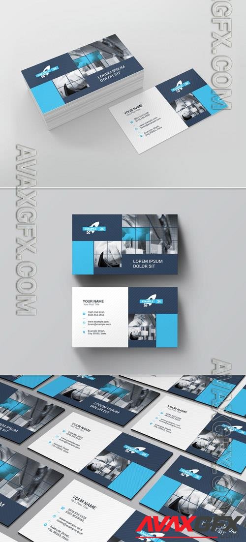 Business Card Layout with Blue Blocks 210725627