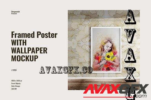 Framed Poster With Wallpaper Mockup - 7474308