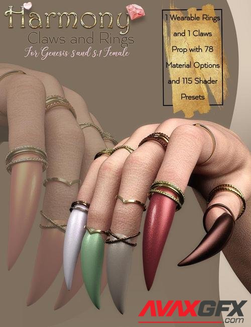 Harmony Claws and Rings for Genesis 8 and 8.1 Females