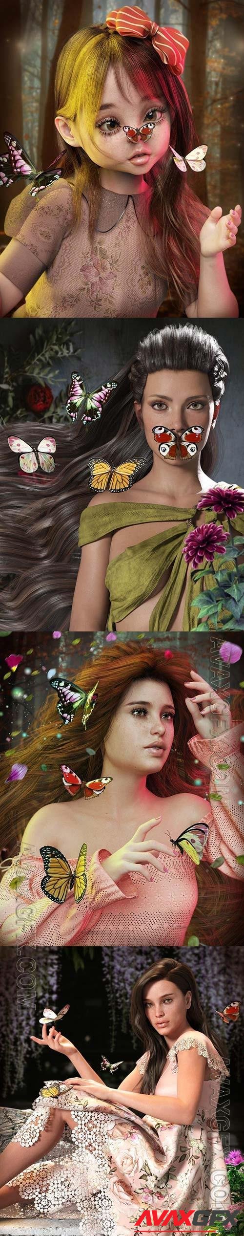 Flitterbye Butterfly and Poses for Genesis 8 Female