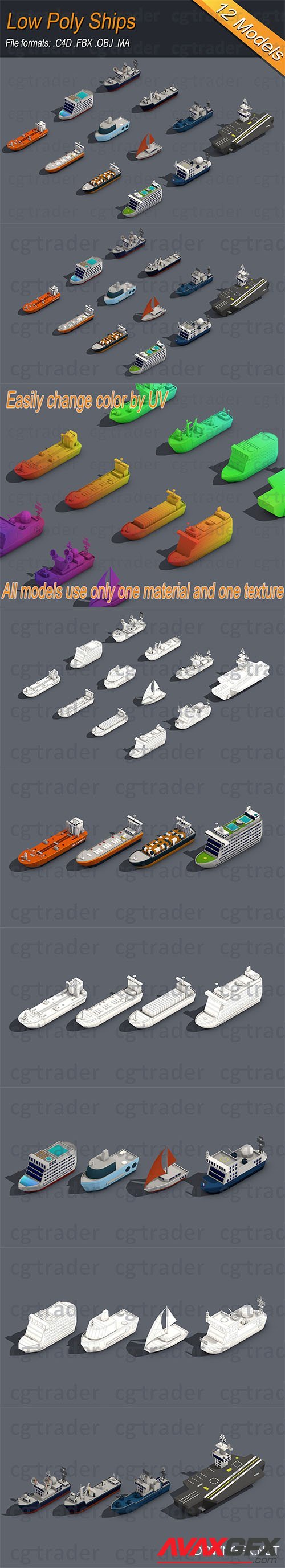 Low poly Ships pack 01 Isometric Low-poly 3D model