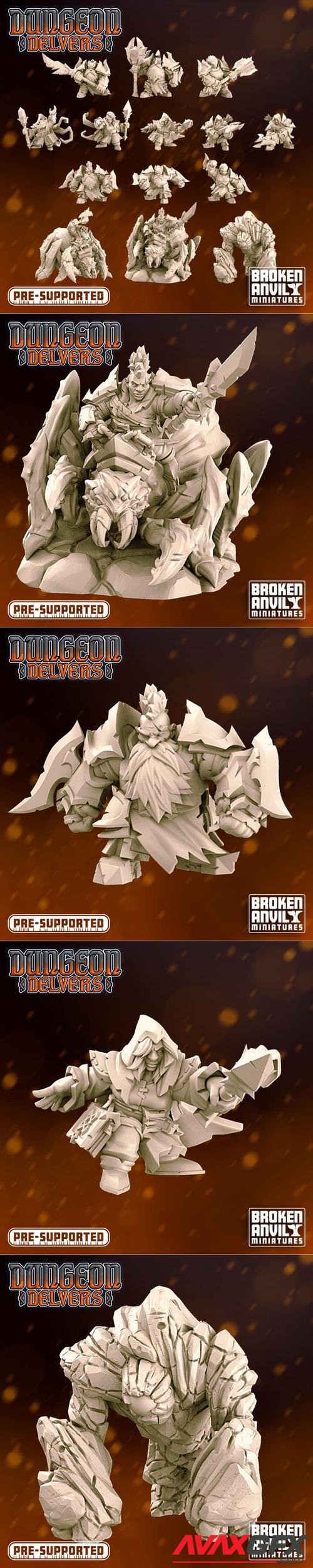 Broken Anvil Miniatures - Dungeon Delvers Dark Dwarven Raiders Complete set – 3D Print