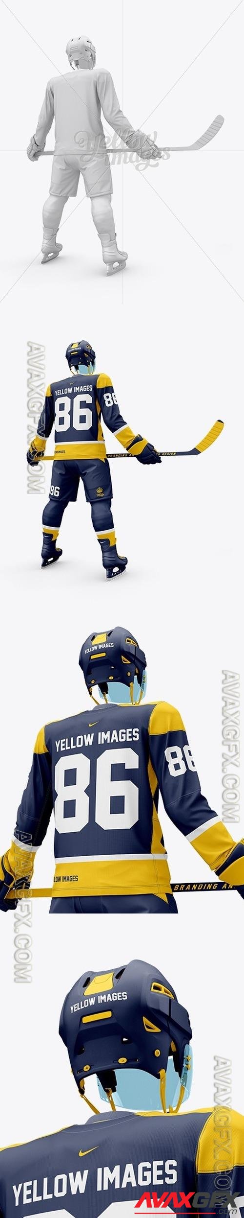 Men’s Full Ice Hockey Kit with Stick mockup (Hero Back Shot) 14993