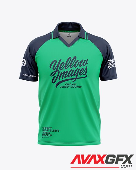 Men's Short Sleeve Cricket Jersey / Polo V-Neck Shirt - Front View 39858