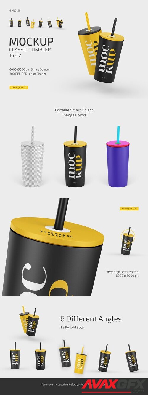 CreativeMarket - Classic Tumbler 16 oz Mockup Set 7514467