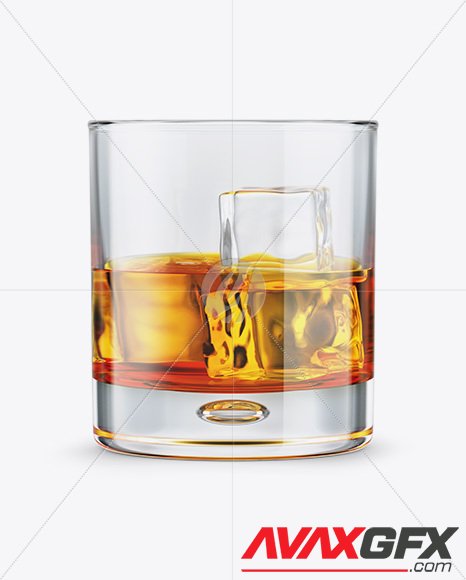 Whisky Tumbler Glass w/ Ice Cubes Mockup 22459
