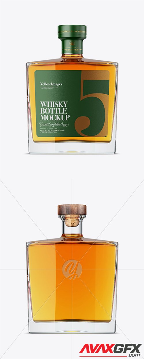 Square Glass Bottle W/ Whisky Mockup 34572