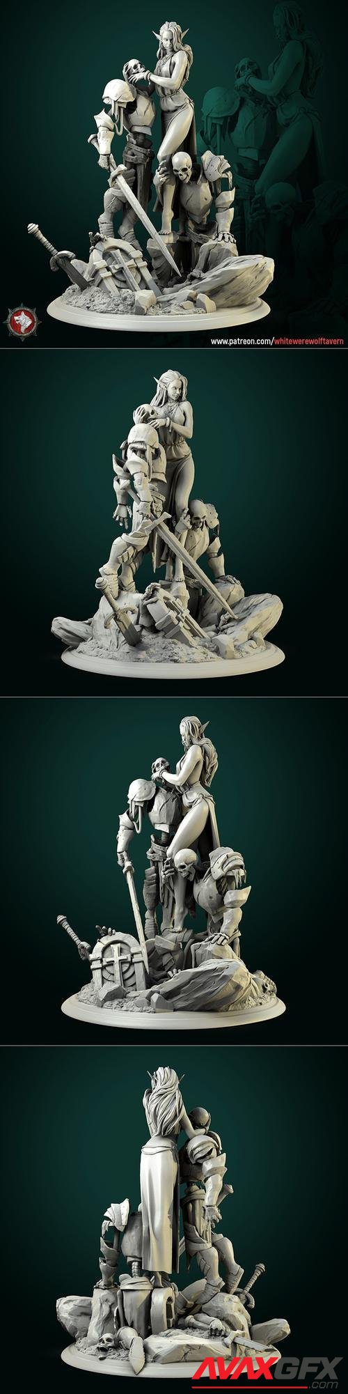 Diorama Laedria the Necromancer with skeletons – 3D Print