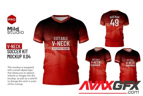 CreativeMarket - V Neck Soccer kit Mockup V.04 7410450