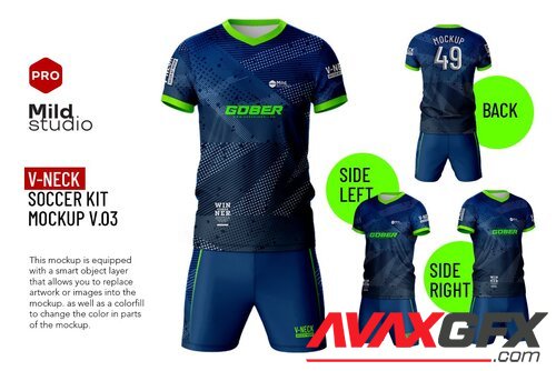 CreativeMarket - V Neck Soccer kit Mockup 7410377 