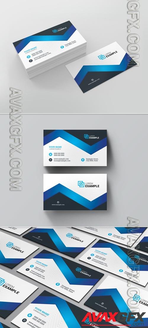 Business Card Layout with Blue Elements 210855682