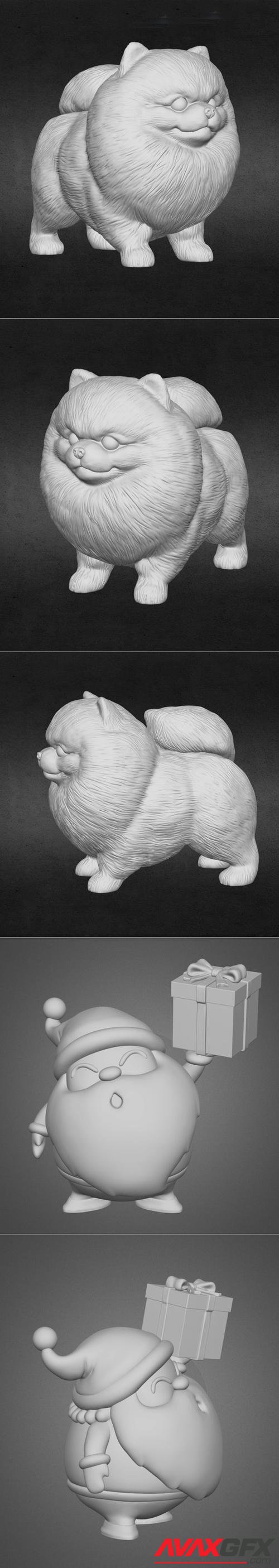 Cute Pomerranian and Cute Chibi Santa – 3D Print
