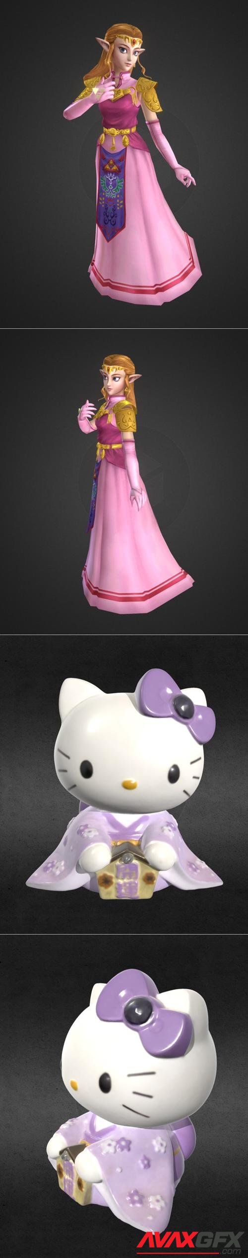 Ocarina of Time Zelda and Hello Kitty in Kimono Figure – 3D Print