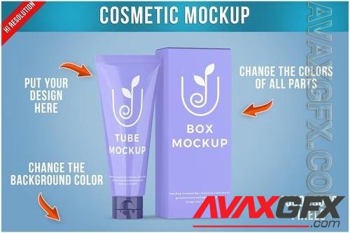 Cosmetic Tube with Box Mockup PSD 4GMZVHU