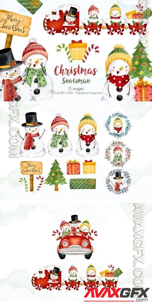 Snowman and Christmas Elements Clipart KUDD3VC