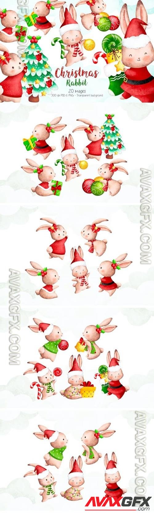 Christmas Rabbit Clipart UKR6SDF