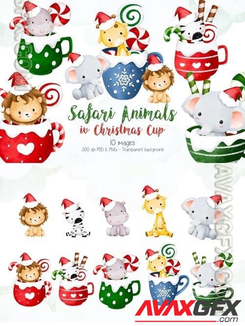 Christmas Safari Animals in Cup Clipart K26TMTG