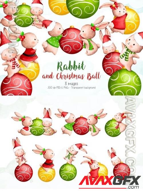 Christmas Rabbit and Christmas Ball Clipart MTH3RL9