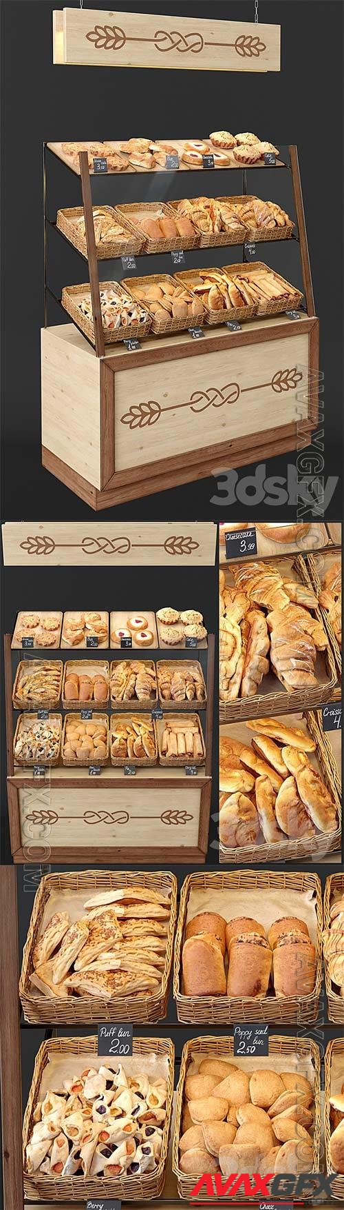 Showcase with pastries 3D Model