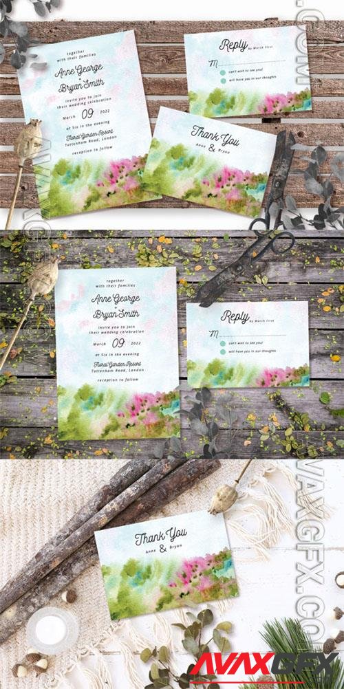 Abstract Meadow Landscape Wedding Invitation Psd