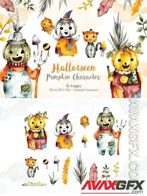 Halloween Pumpkin Character Clipart RRGJ5U8