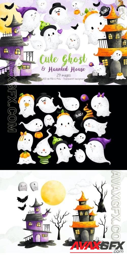 Ghost and Haunted House Clipart J893MKK