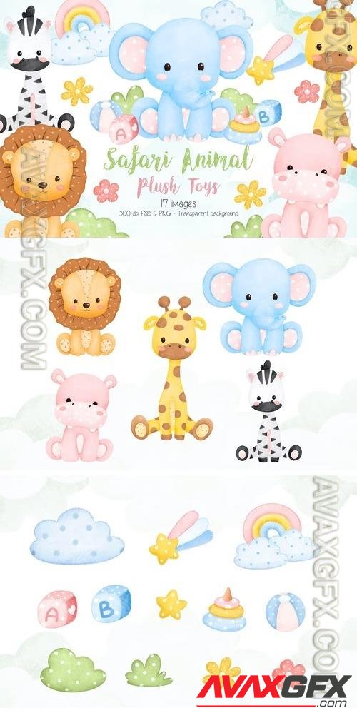 Safari Animal Plush Toys Clipart M9PRT4X