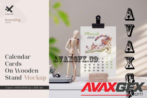 Calendar Cards On Wooden Stand Mockup - 2162327