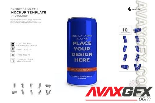 Energy Drink Soda Can Mockup Template Set C88Y9A2