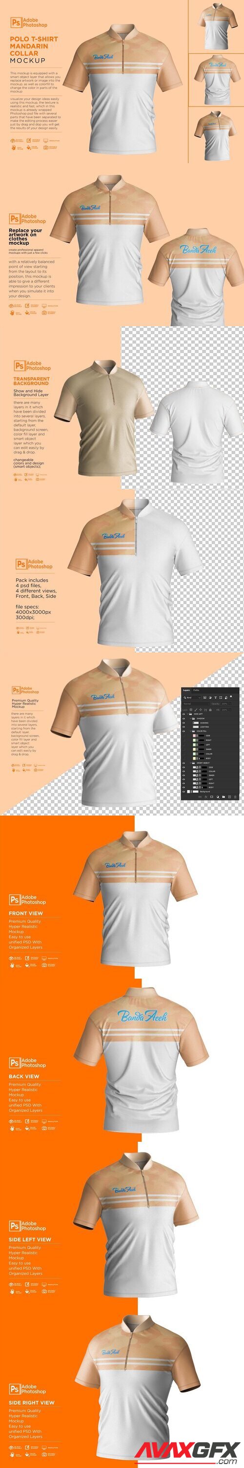 CreativeMarket - Polo T-Shirt Mandarin Collar 7512975