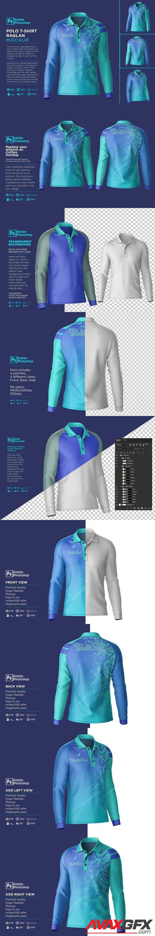 CreativeMarket - Polo T-Shirt Raglan Long Sleeve 7512557