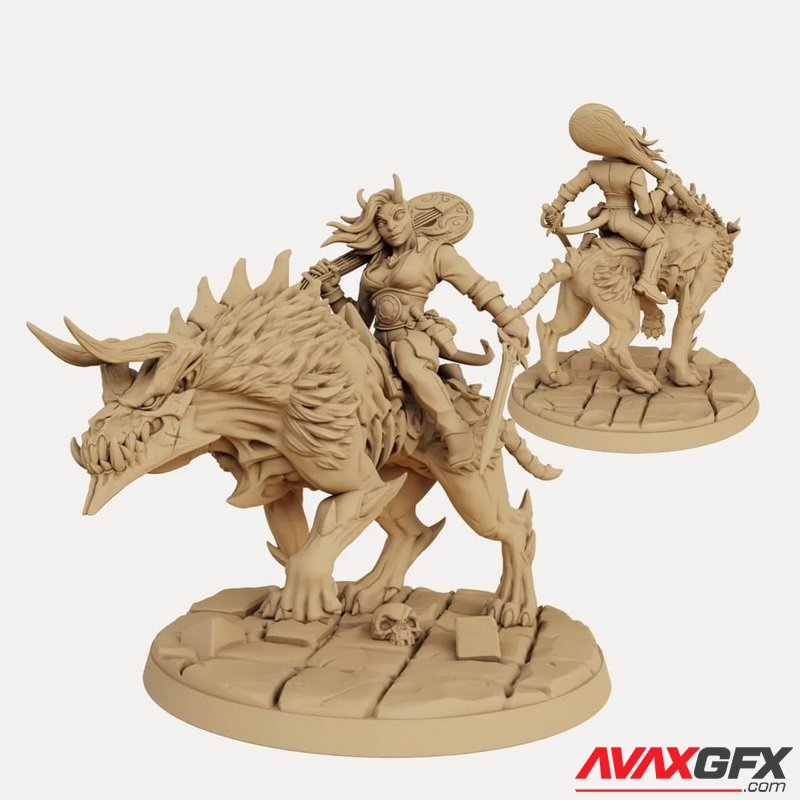 Baal's Demonhound Female Bard Rider - 3D Print