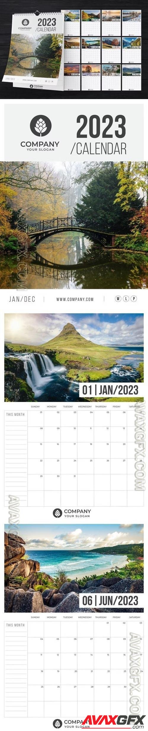 2023 Wall Calendar A4 Layout Template 6DJFR7K