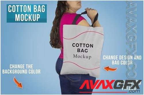 Cotton Bag Mockup with Woman PSD 4F9FUXP