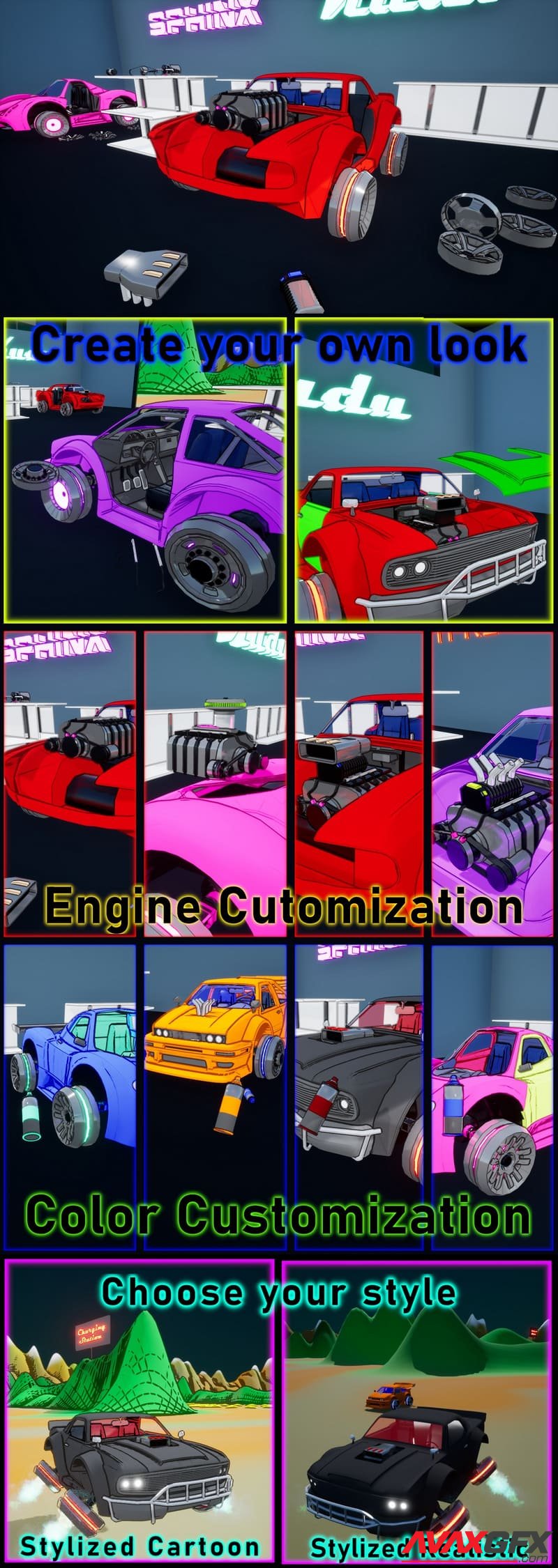 Hover cars with physics based customization