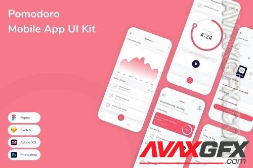 Pomodoro Mobile App UI Kit CMLR3QS