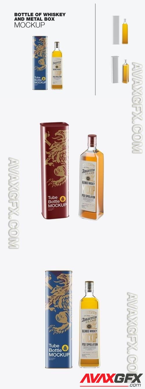 Whiskey Bottle With Luxury Box Mockup 3BSXK3S