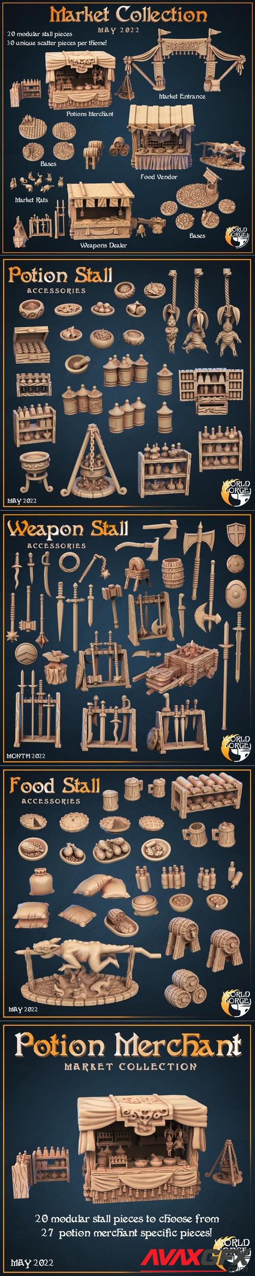 World Forge Miniatures - The Goldenleaf Market Collection – 3D Print