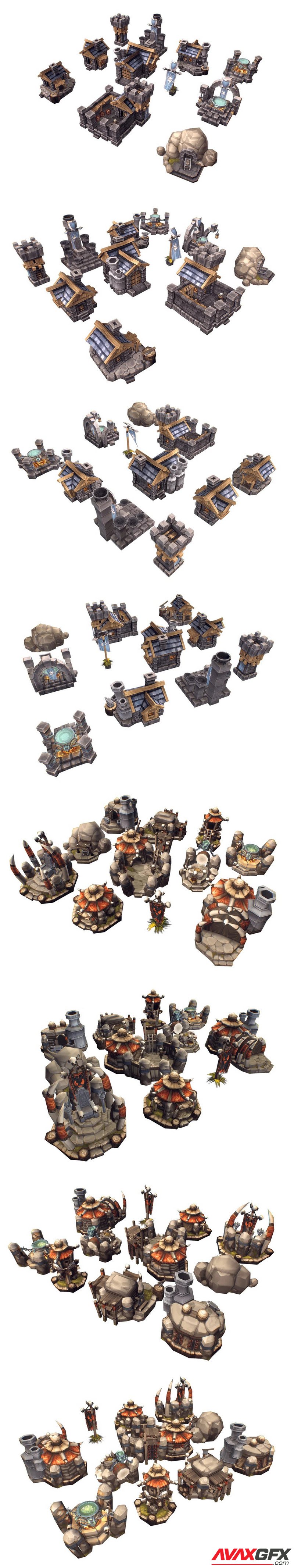 Human & Orc RTS Buildings - Hand Painted