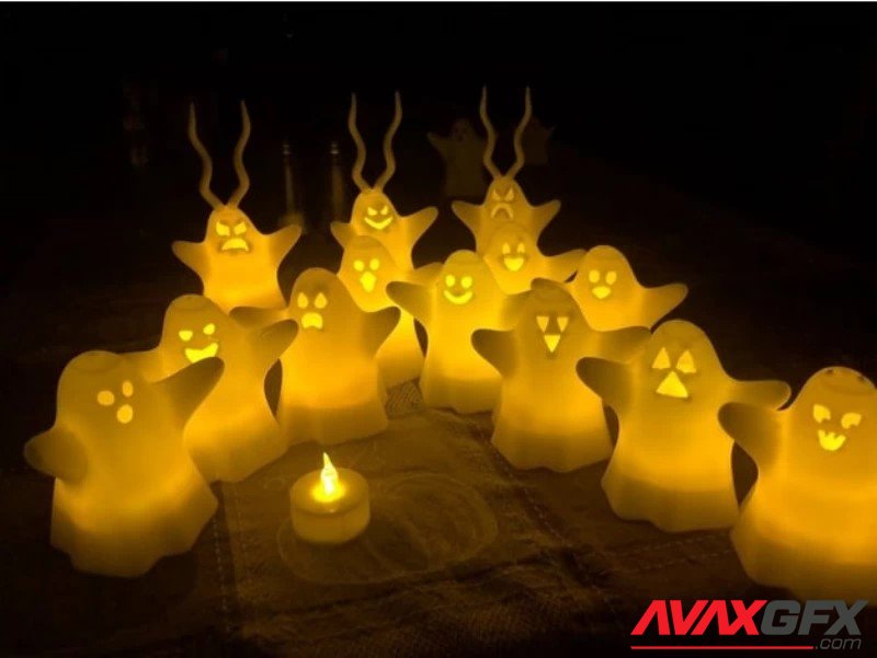 Halloween Ghosts with LED tea light