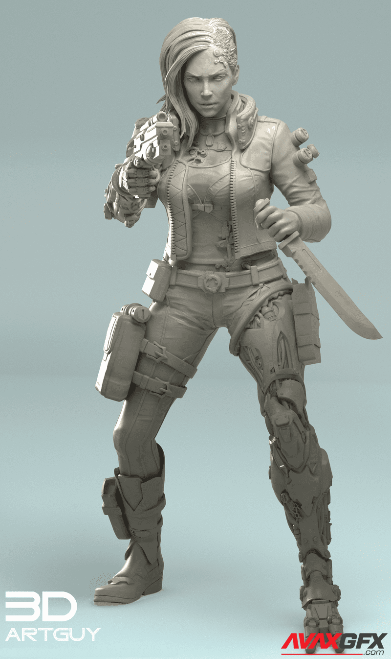 Cyberpunk Bounty Hunter Pose Two - 3D Print Model