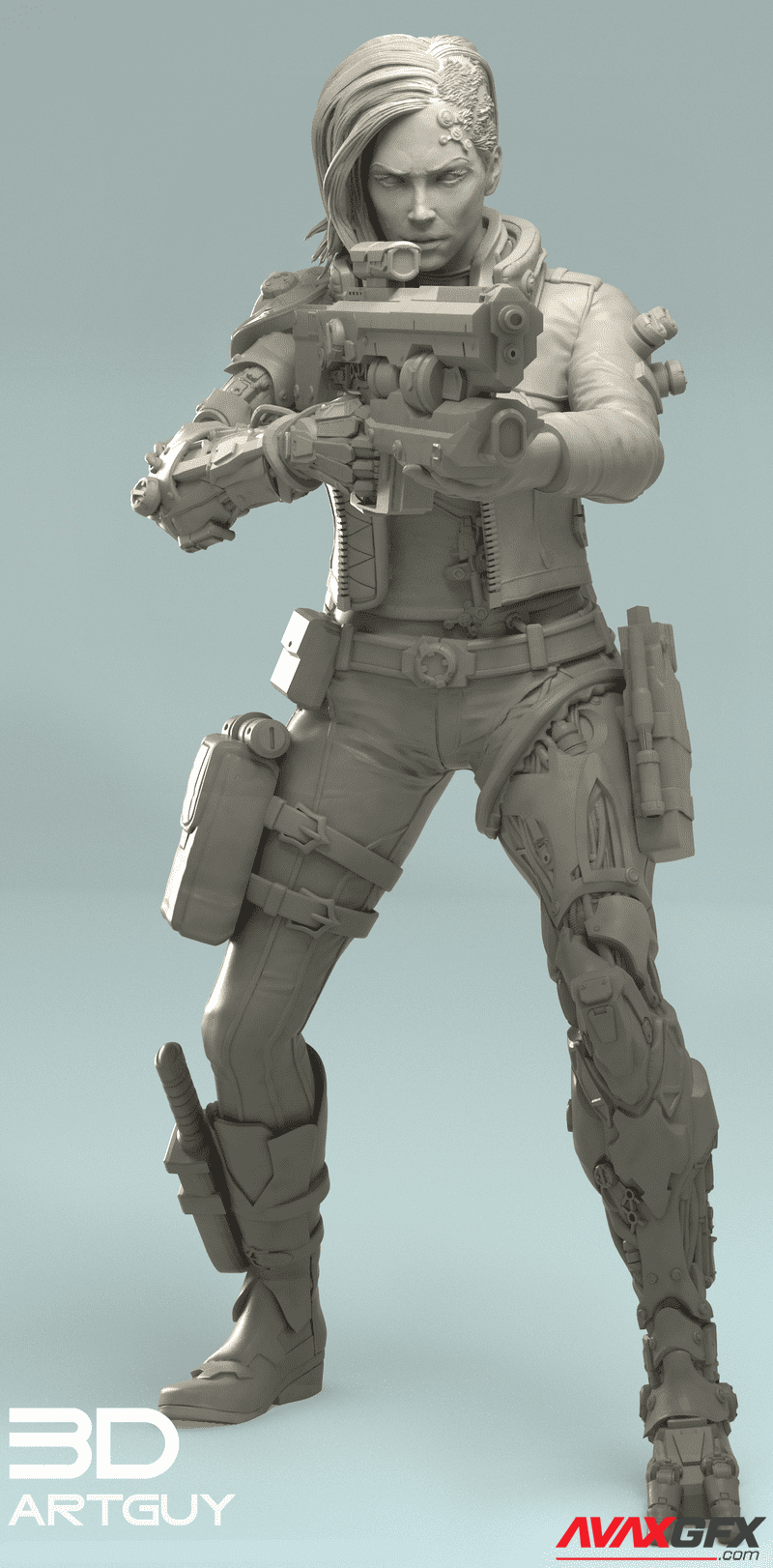 Cyberpunk Bounty Hunter Pose Three - 3D Print Model