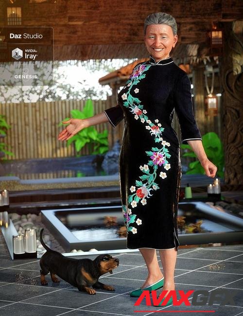 dForce Long Sleeve Cheongsam for Genesis 8 Female(s)