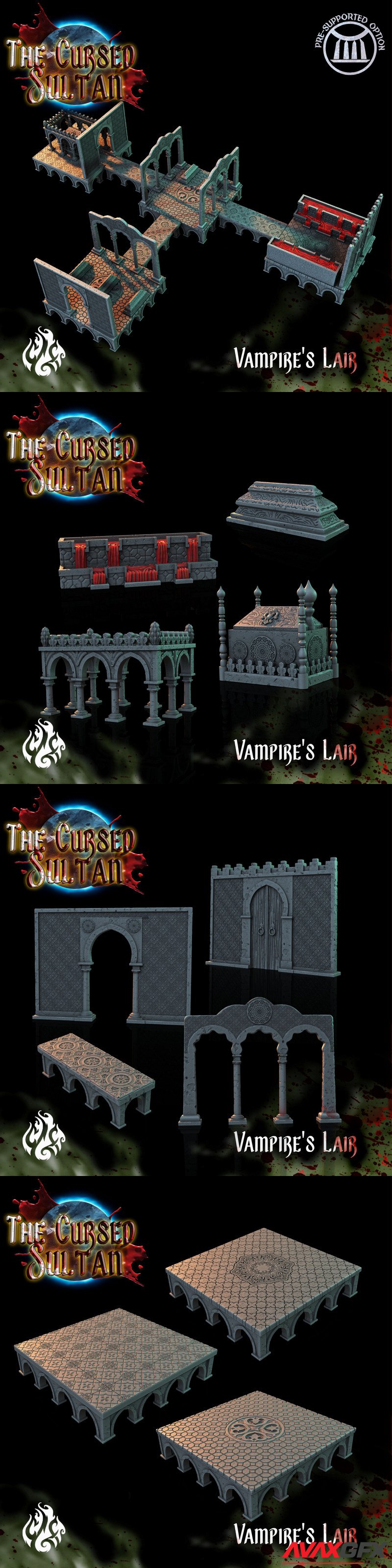 The Cursed Sultan - Vampire's Lair Terrain Pieces - 3D Print Model